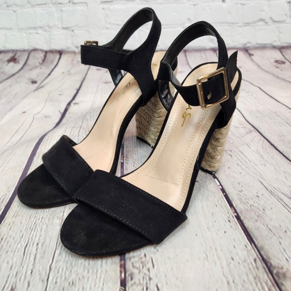 NEW Lulus Maeve Black Suede Espadrille High Heel Sandals Size 8.5 Rope Shoe
